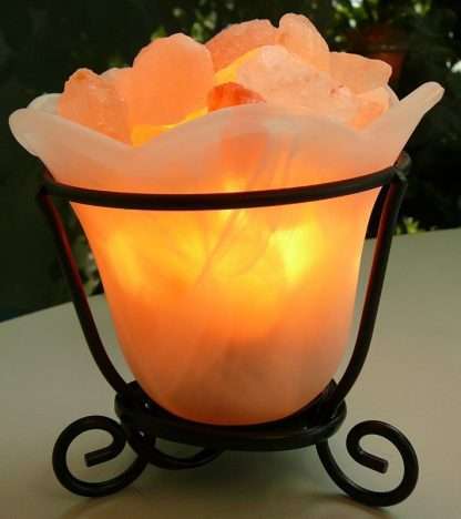Salt Rocks in Glass bowl metal frame- with new 12V cable and bulb