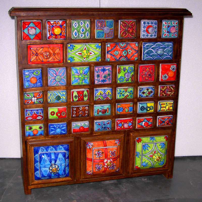 Ceramic Wooden Drawer Box Big Chest Brown Carolina Trading