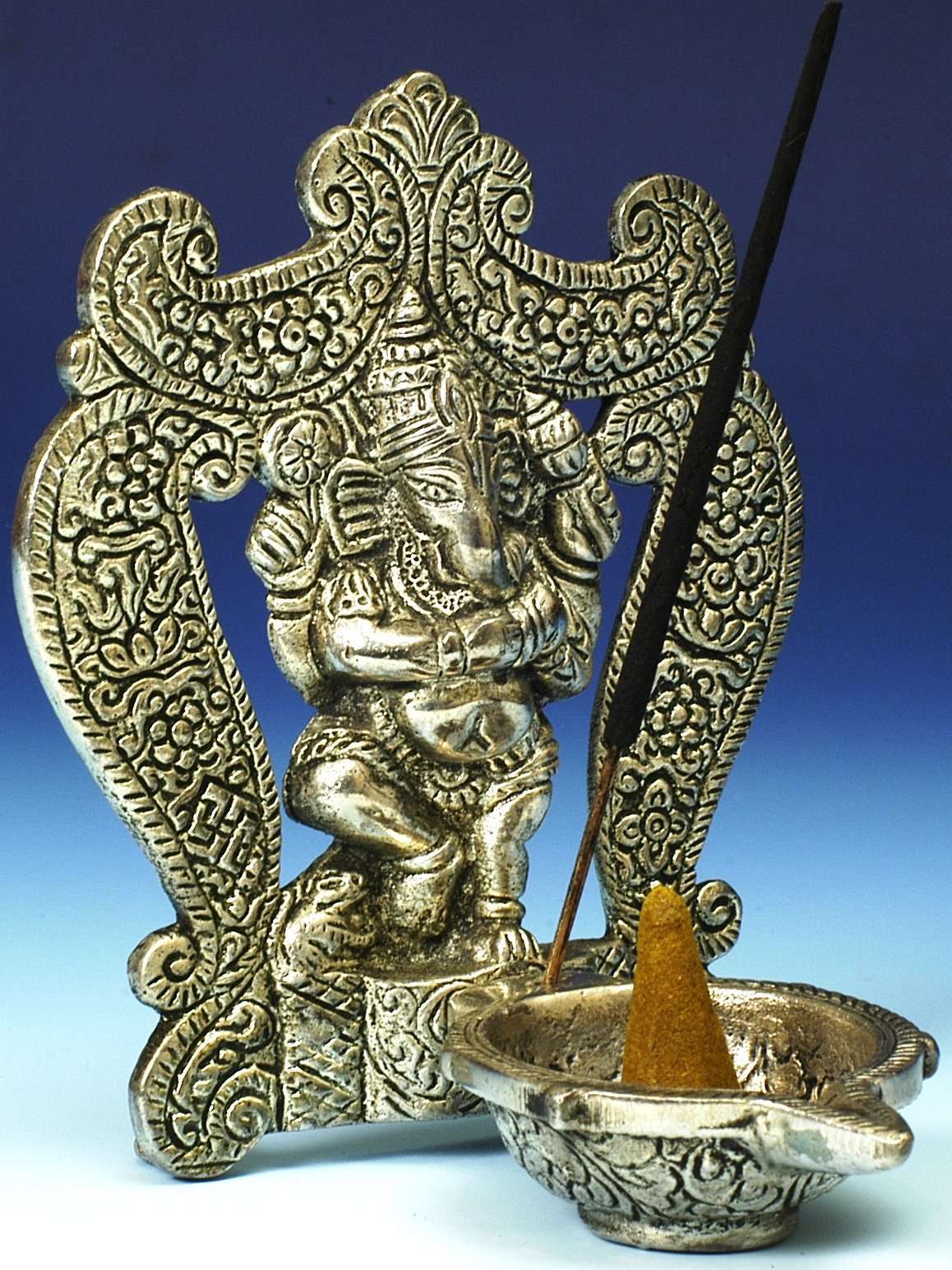 Ganesh White Metal Incense Stick and Cone Burner Carolina Trading