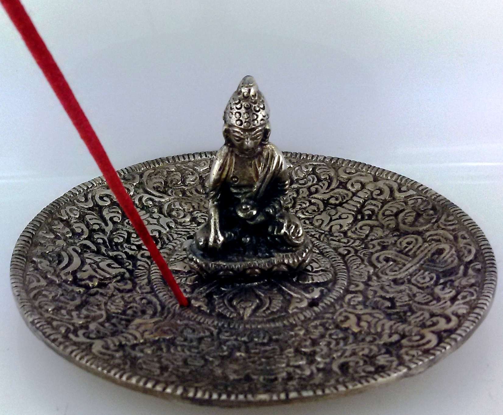 Buddha White Metal Incense Stick and Cone Burner Carolina Trading