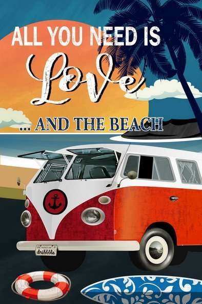 Wall Art on MDF All you need is Love and the Beach 40x60cm