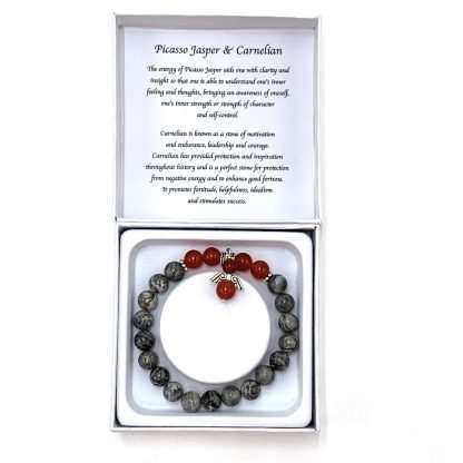 Grey Picasso Jasper & Carnelian  bracelet