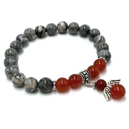 Grey Picasso Jasper & Carnelian  bracelet - Image 3
