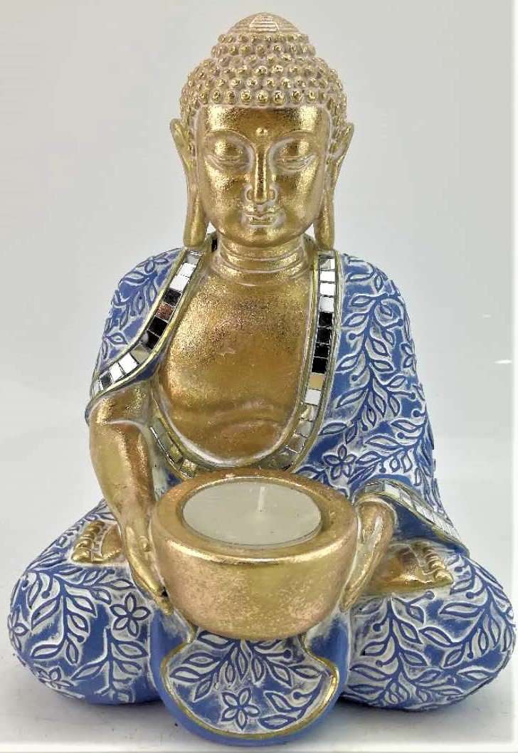 Buddha Blue and Gold Candle Holder Carolina Trading