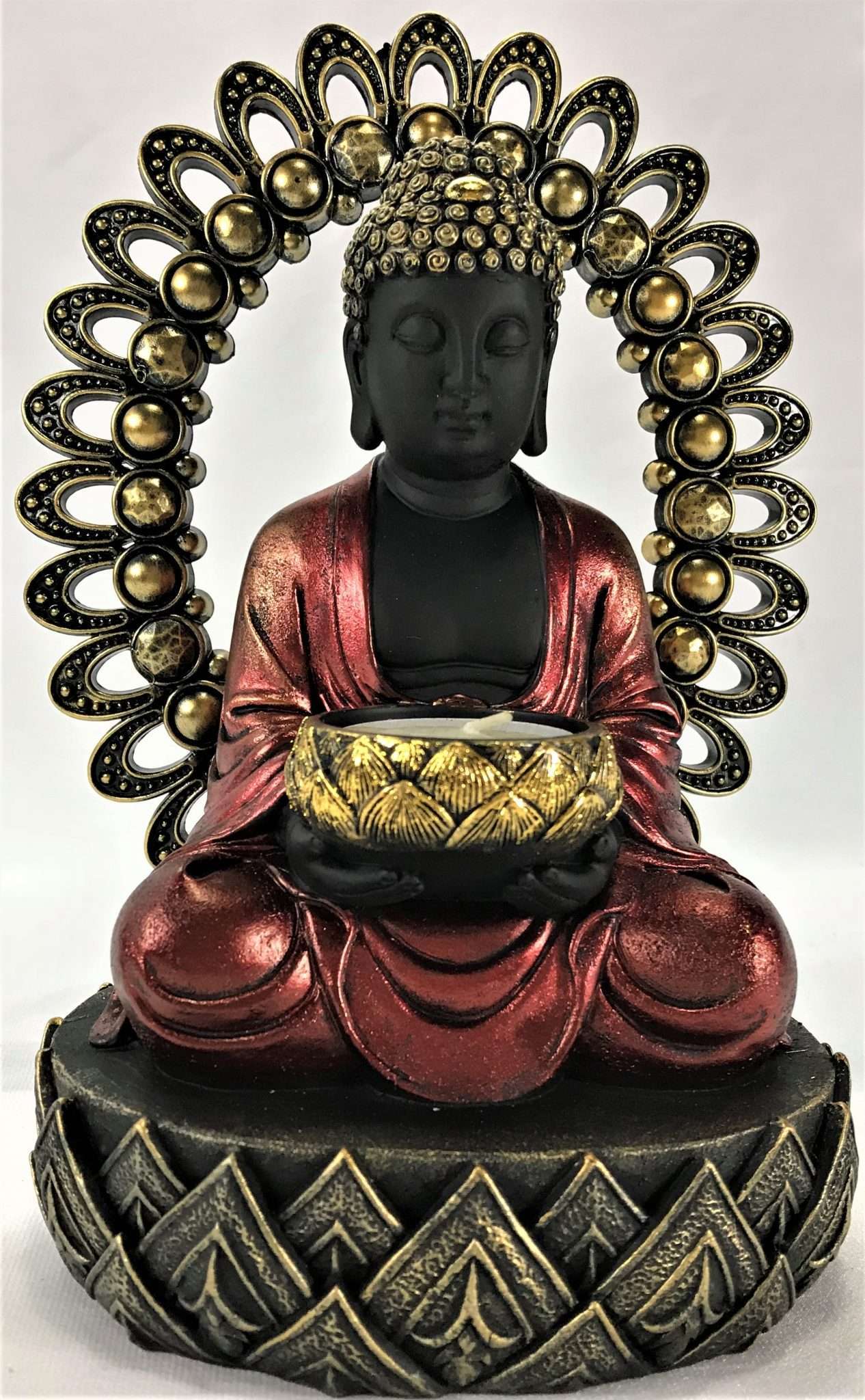 Buddha Candle Holder Black & Red Carolina Trading