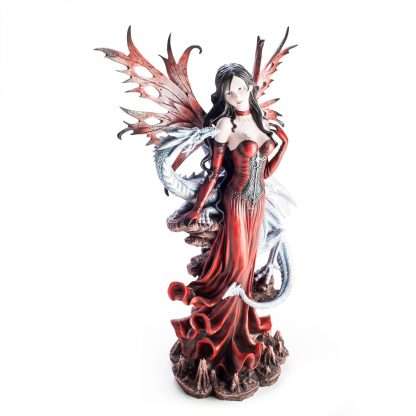 Large Red Fairy Figurine With Dragon - Image 2