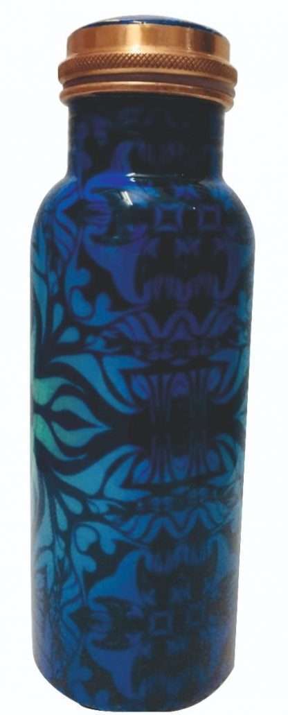 Ayurveda Copper Blue Patterned Bottle 750 ml