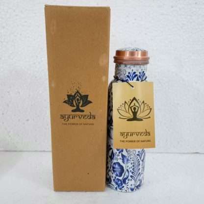 Ayurveda Copper Blue Floral Bottle 750 ml - Image 5