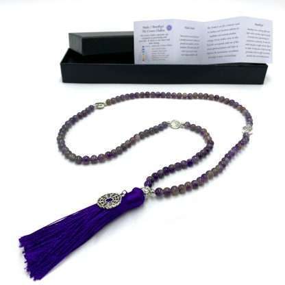 Amethyst Mala Beads with Crown Chakra Charm- 108 Beads