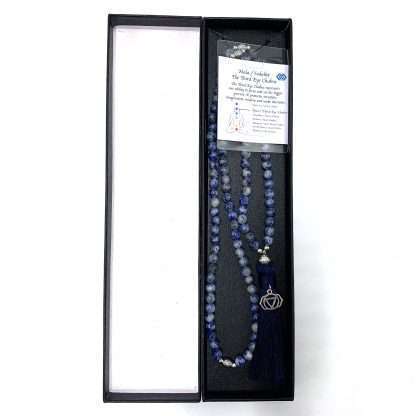 Sodalite Mala Beads with Third Eye Chakra Charm- 108 Beads - Image 2