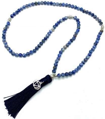 Sodalite Mala Beads with Third Eye Chakra Charm- 108 Beads - Image 3