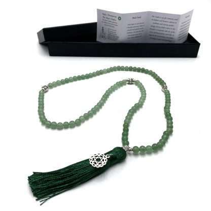 Aventurine Mala Beads with Heart Chakra Charm- 108 Beads