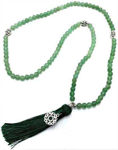 Aventurine Mala Beads with Heart Chakra Charm- 108 Beads - Image 3