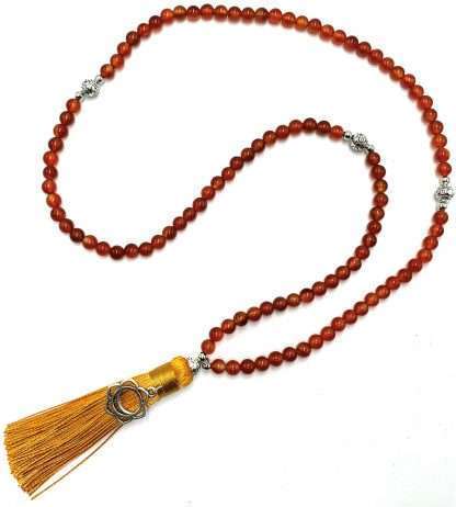 Agate Mala Beads with Sacral Chakra Charm- 108 Beads - Image 3