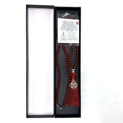 Carnelian Mala Beads with Root Chakra Charm- 108 Beads - Image 2