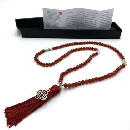 Carnelian Mala Beads with Root Chakra Charm- 108 Beads