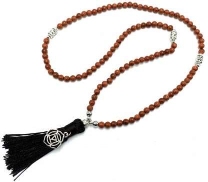 Goldstone Mala Beads with Root Chakra Charm- 108 Beads - Image 3