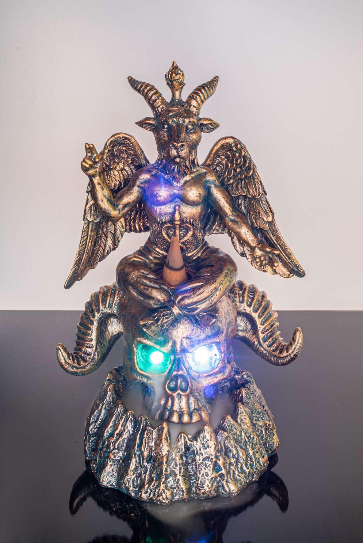 Baphomet Horned Skull LED Backflow Incense Burner Carolina Trading