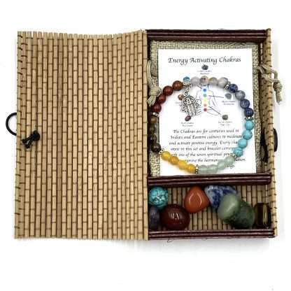 Chakra Stone Bracelet with Hamsa Charm- includes Chakra Tumbled Stones