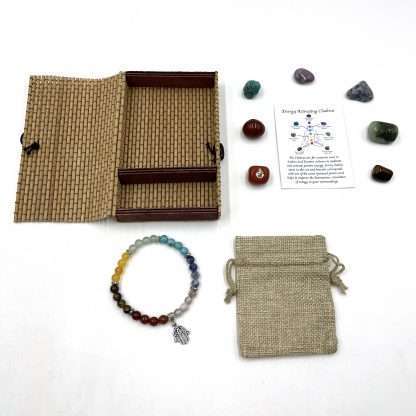 Chakra Stone Bracelet with Hamsa Charm- includes Chakra Tumbled Stones - Image 2