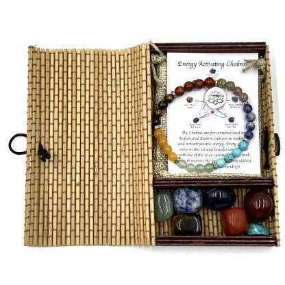 Chakra Stone Bracelet with Lotus Charm- includes Chakra Tumbled Stones