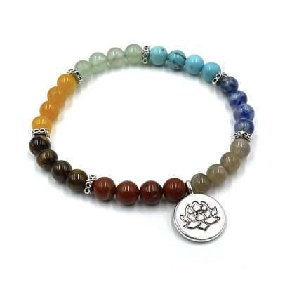 Chakra Stone Bracelet with Lotus Charm- includes Chakra Tumbled Stones - Image 3