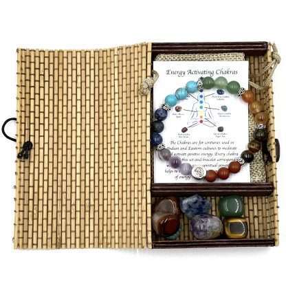 Chakra Stone Bracelet with Ohm Bead- includes Chakra Tumbled Stones