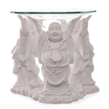 White Laughing Buddha Oil & Wax Burner with Glass Dish