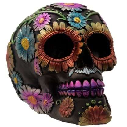 Metallic Day of the Dead Daisy and Flower Skull Decoration - Image 2