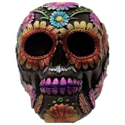 Metallic Day of the Dead Daisy and Flower Skull Decoration - Image 3