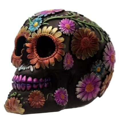 Metallic Day of the Dead Daisy and Flower Skull Decoration - Image 4