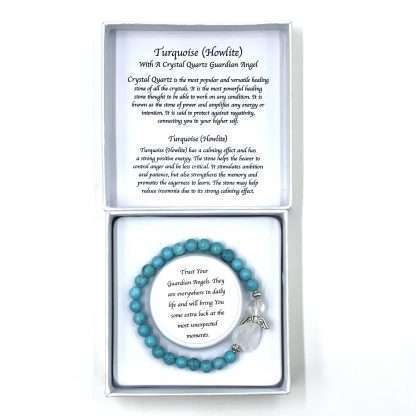Turquoise (Howlite) Crystal Heart Guardian Angel Bracelet