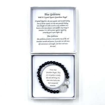 Blue Goldstone Crystal Heart Guardian Angel Bracelet