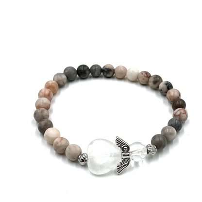 Pink Zebra Jasper Crystal Heart Guardian Angel Bracelet - Image 3