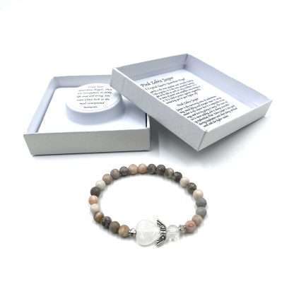 Pink Zebra Jasper Crystal Heart Guardian Angel Bracelet - Image 2