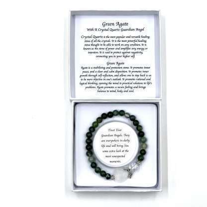 Moss Agate Crystal Heart Guardian Angel Bracelet