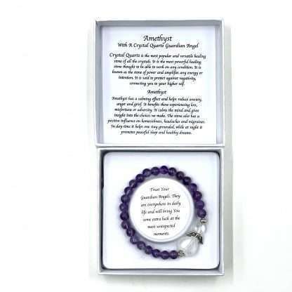 Amethyst Crystal Heart Guardian Angel Bracelet
