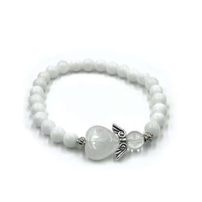 White Jade Crystal Heart Guardian Angel Bracelet - Image 3