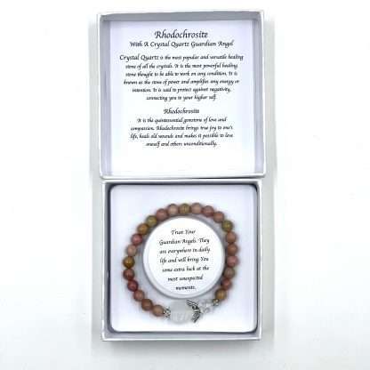 Rhodochrosite Crystal Heart Guardian Angel Bracelet