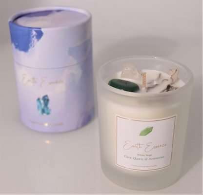 Crystal Soy Wax Candle White Sage, Clear Quartz and Aventurine