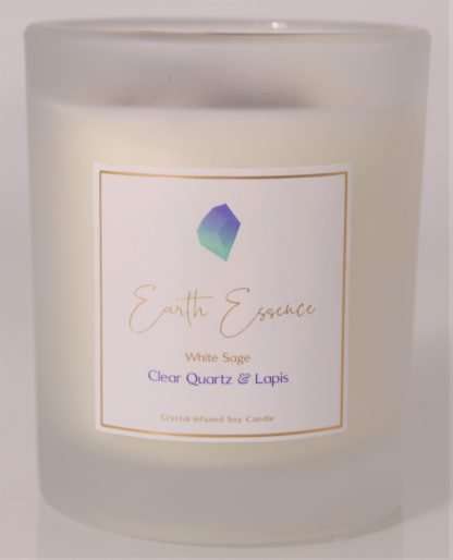 Crystal Soy Wax Candle White Sage, Clear Quartz and Lapis - Image 2