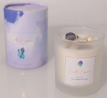 Crystal Soy Wax Candle White Sage, Clear Quartz and Lapis
