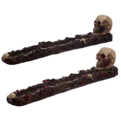 Skulls and Roses Ashcatcher Incense Stick Burner Set of 2