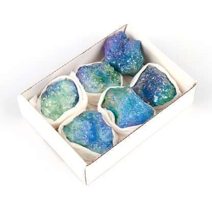 Mini Crystal Tray Aura Geode Quartz - Green & Blue