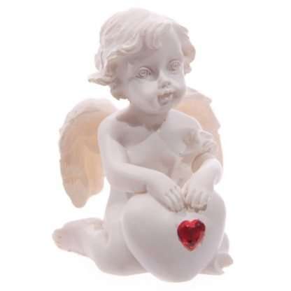 White Cherub Sitting with Red Heart Gem - Image 3