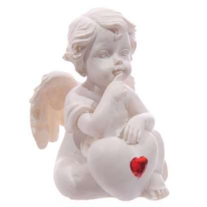 White Cherub Sitting with Red Heart Gem - Image 4