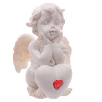 White Cherub Sitting with Red Heart Gem - Image 5
