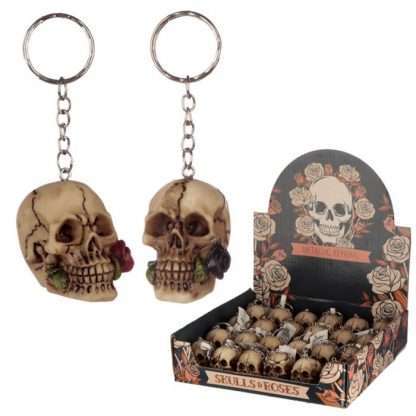 Skulls and Roses Skull Keyring