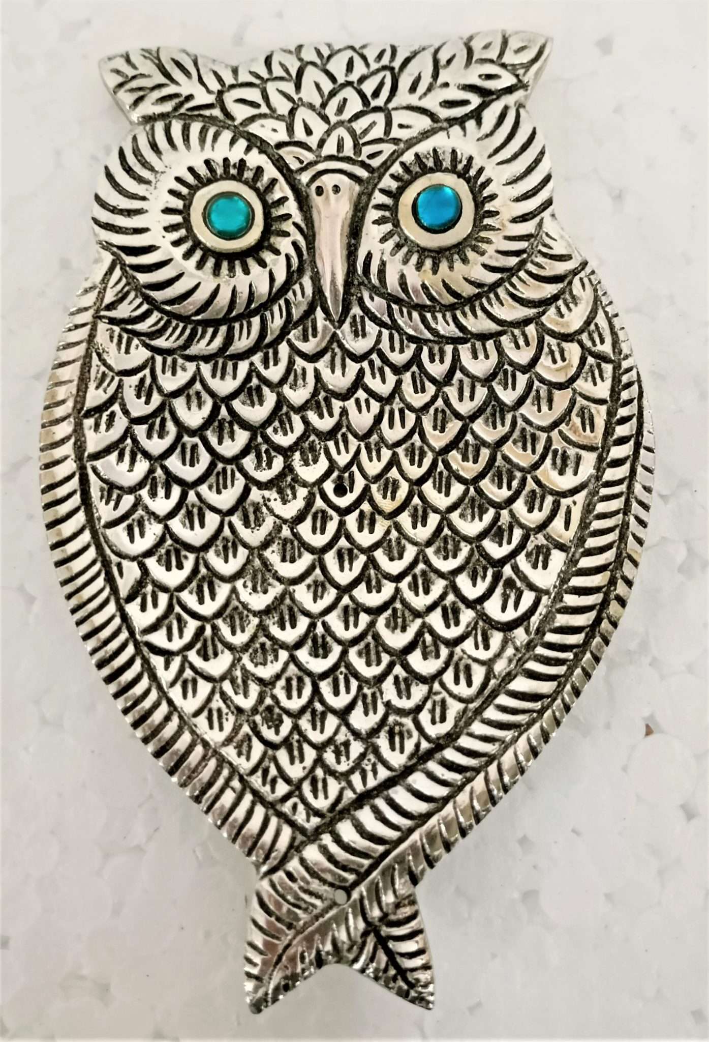 White Metal OWL Incense Holder Carolina Trading