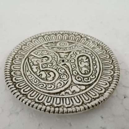 White Metal Round OM Incense Holder - Image 2